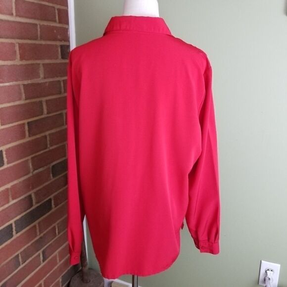 Blair Red Button down satiny Christmas Blouse SZLG - Picture 2 of 6